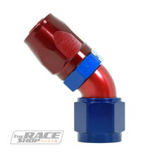 Load image into Gallery viewer, Speeflow - 100 series hose end 45 degree (red/blue).
